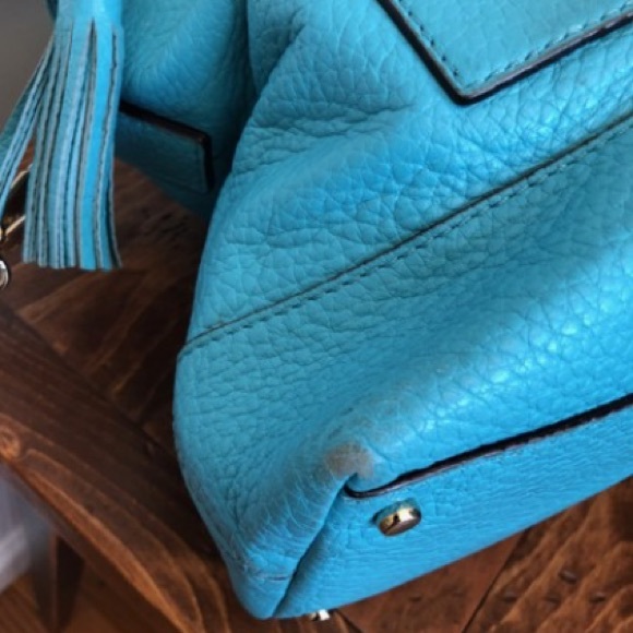 Turquoise Blue Leather Satchel - Picture 8 of 8